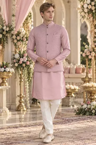 Pink silk blend straight kurta