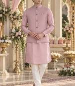 Pink silk blend straight kurta