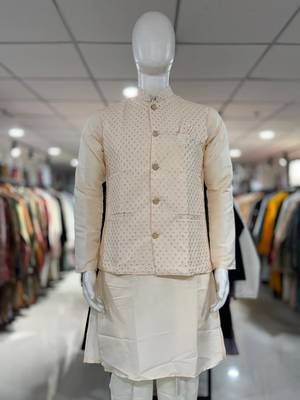 Cream silk blend straight kurta 3