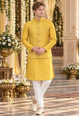 Yellow silk blend straight kurta 1
