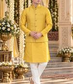 Yellow silk blend straight kurta