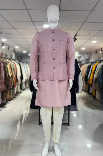 Pink silk blend straight kurta