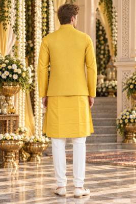 Yellow silk blend straight kurta 2