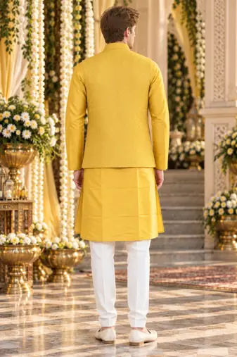 Yellow silk blend straight kurta