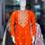 Orange silk blend embroidered straight kurta