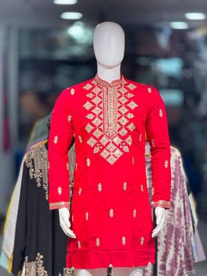 Pink silk blend embroidered straight kurta 3