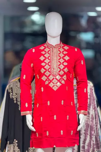 Pink silk blend embroidered straight kurta