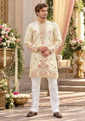 Cream simmer embroidered straight kurta 1