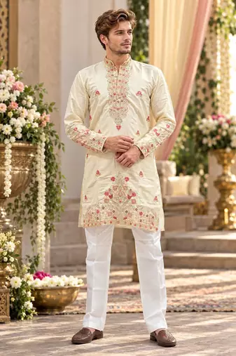 Cream simmer embroidered straight kurta