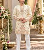 Cream simmer embroidered straight kurta