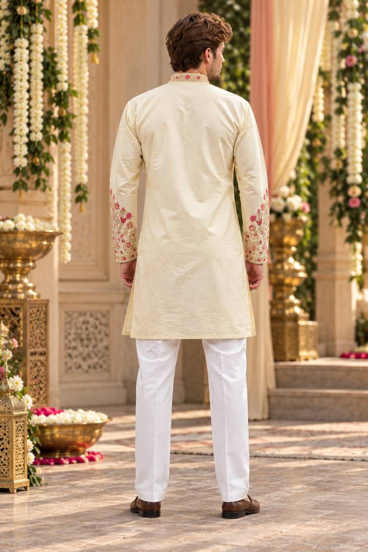Cream simmer embroidered straight kurta