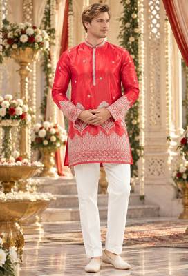 Red simmer embroidered straight kurta 1