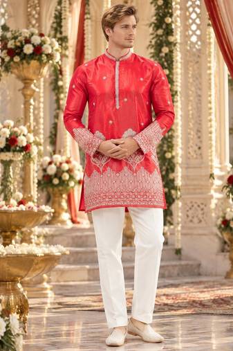 Red simmer embroidered straight kurta
