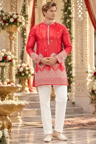 Red simmer embroidered straight kurta