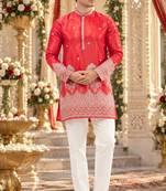 Red simmer embroidered straight kurta