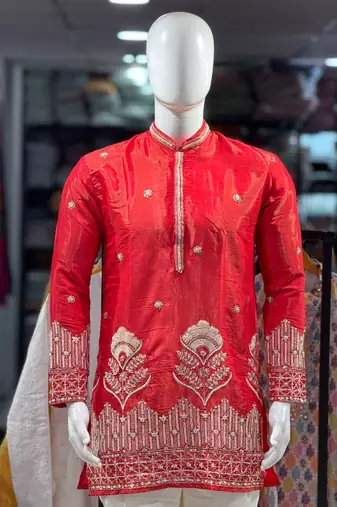 Red simmer embroidered straight kurta