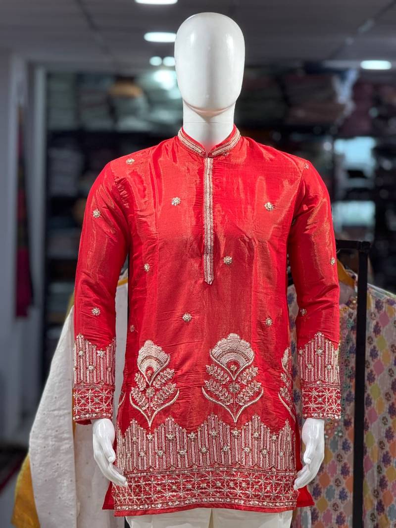 Red simmer embroidered straight kurta