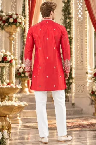 Red simmer embroidered straight kurta