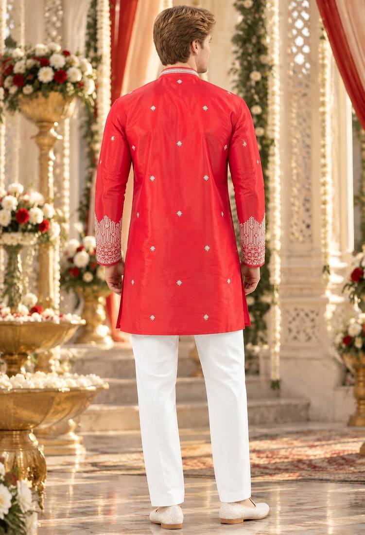 Red simmer embroidered straight kurta