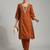 Orange floral embroidered cotton blend tunic trouser set