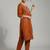 Orange floral embroidered cotton blend tunic trouser set