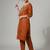 Orange floral embroidered cotton blend tunic trouser set