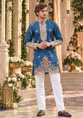 Blue simmer embroidered straight kurta 1