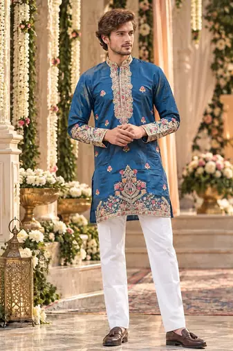 Blue simmer embroidered straight kurta