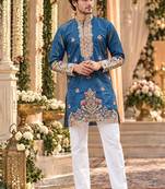 Blue simmer embroidered straight kurta
