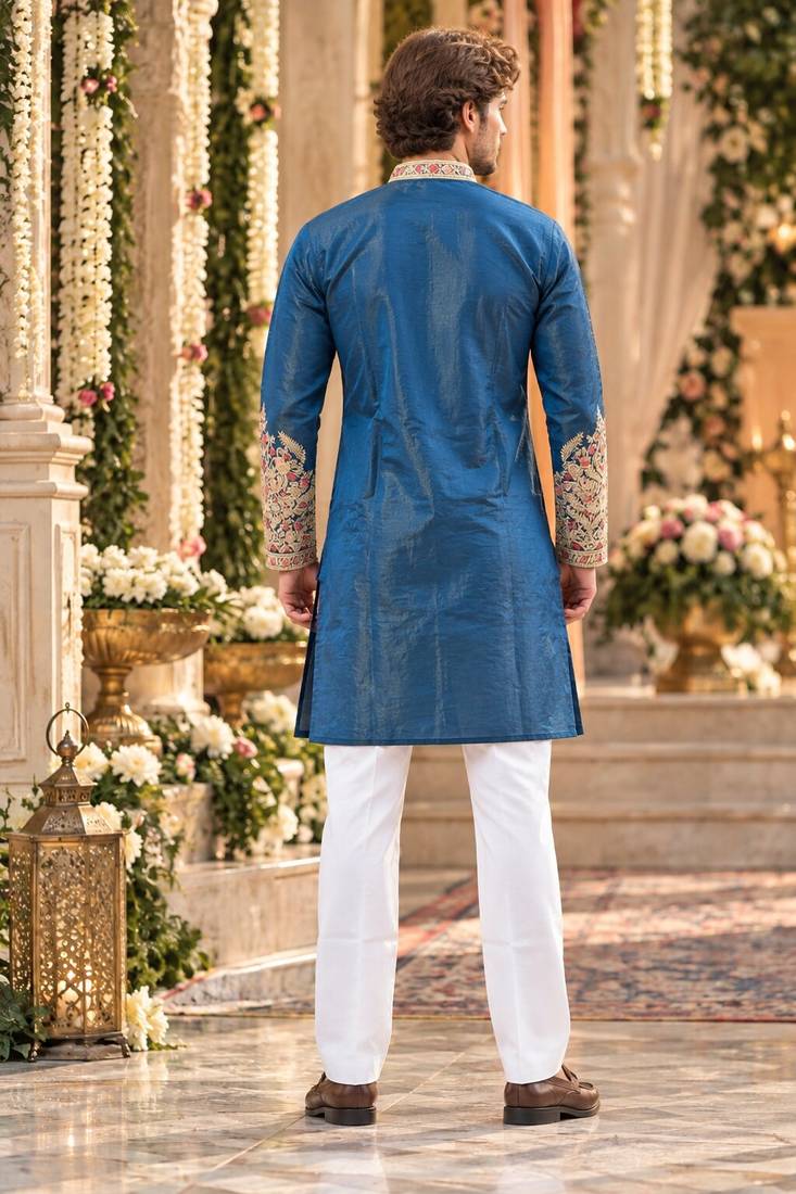 Blue simmer embroidered straight kurta