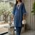 Navy blue floral embroidered cotton blend kurta trouser set