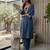 Navy blue floral embroidered cotton blend kurta trouser set