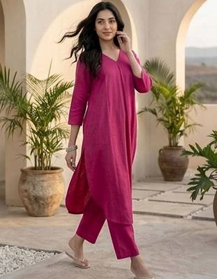 Pink floral printed cotton blend kurta trouser set 2