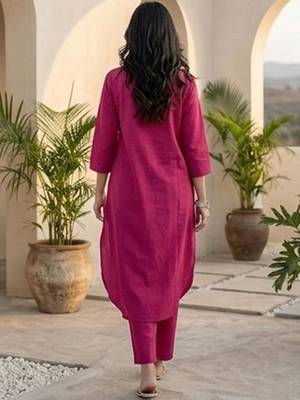 Pink floral printed cotton blend kurta trouser set 3