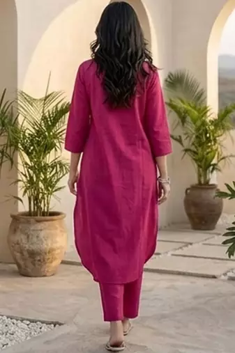 Pink floral printed cotton blend kurta trouser set
