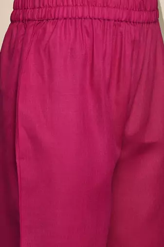 Pink floral printed cotton blend kurta trouser set