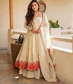 Women's Gorgeous Embroidery Work Mul Chanderi Fabric Flared Anarkali Palazzo and Dupatta Set