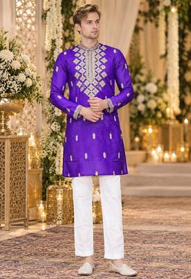 Lavender silk blend embroidered straight kurta 1
