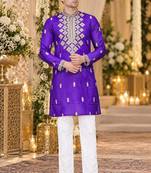 Lavender silk blend embroidered straight kurta