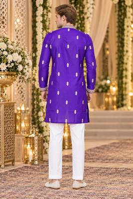 Lavender silk blend embroidered straight kurta 2