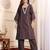 Brown floral embroidered cotton blend kurta trouser set