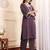 Brown floral embroidered cotton blend kurta trouser set