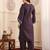 Brown floral embroidered cotton blend kurta trouser set