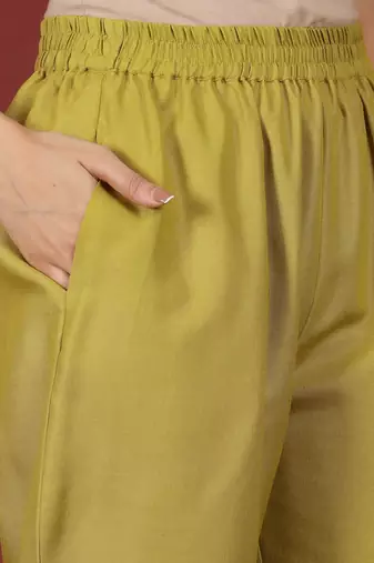 Yellow floral printed cotton blend kurta trouser set