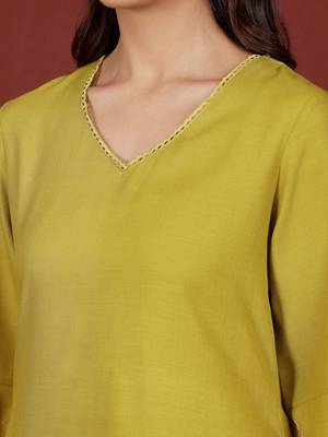 Yellow floral printed cotton blend kurta trouser set 3