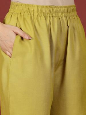 Yellow floral printed cotton blend kurta trouser set 4