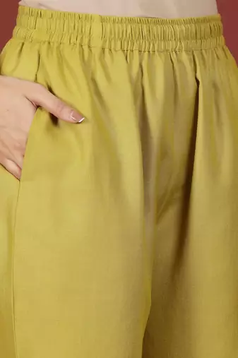 Yellow floral printed cotton blend kurta trouser set