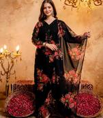 Women's Gorgeous Printed Work Faux Georgette Fabric Straight Kurta Palazzo and Dupatta Set