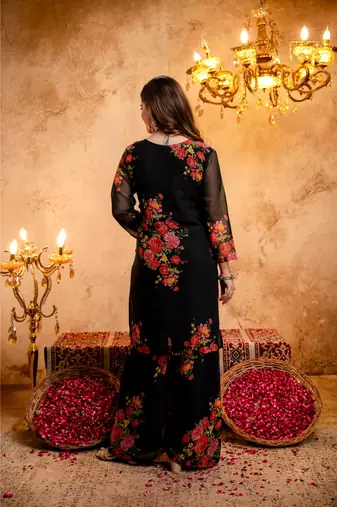 Women's Gorgeous Printed Work Faux Georgette Fabric Straight Kurta Palazzo and Dupatta Set