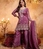 Women's Gorgeous Embroidery Work Crunchy Fabric Straight Kurta Palazzo and Dupatta Set